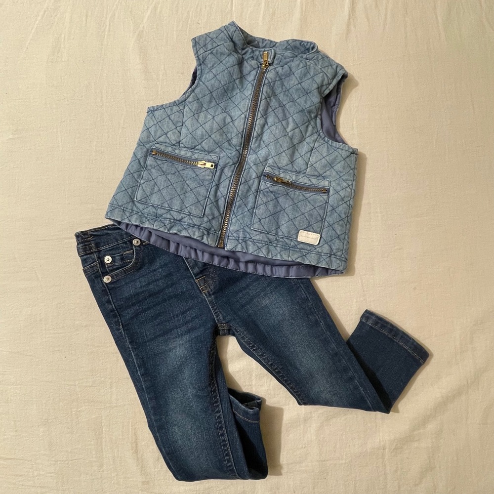 Kids 7 For All‎ Mankind Quilted Denim Vest and Jeans Set Size 2T